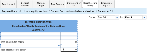 Requirement General Journal General Ledger Trial Balance Statement of RE Stockholders Equity Impact on Equity Prepare the sto