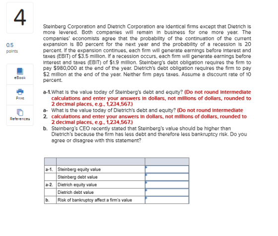 0.5 points Steinberg Corporation and Dietrich Corporation are identical firms except that Dietrich is more levered. Both comp