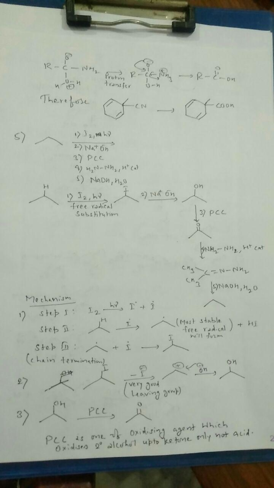 R - neo Ć- NH2 Proton R-coon 2. PR transfer orn n Therefore .CN fCOon 2) Naton 2) PCC & HN-NH₂, Ht cat 5) NADH, H₂O 12 I2, ha
