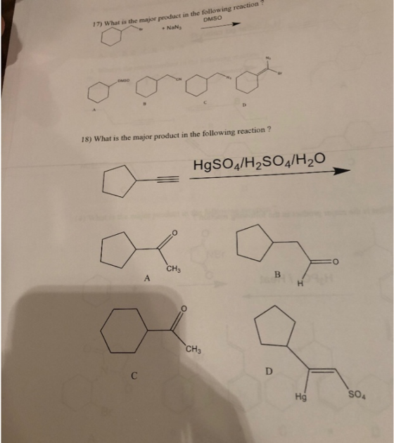 the major product in the following reaction? DMSO 17) What is + NaN 18) What is the major product in the following reaction ?