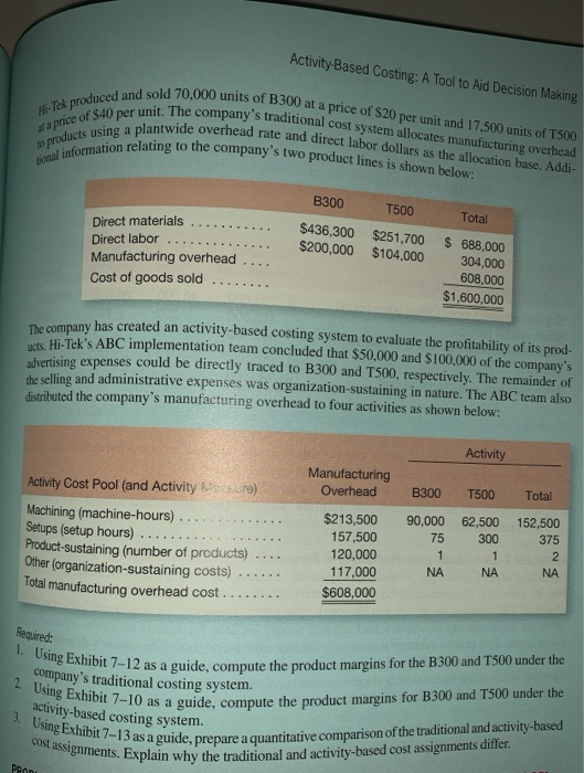 Activity-Based Costing: A Tool to Aid Decision Making Tek produced and sold 70.00 w price of $40 per unit. The m products usi