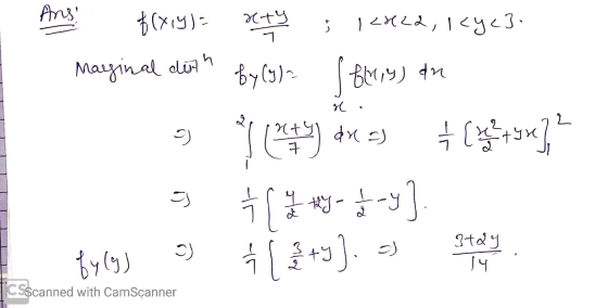 1 MC Ans! f(x,y)= xty , 12822, 1<yc3. Marginal dirth by (g) (bliss an 9 senty dugj +(479x] 9 +244-4-y] Byly) 9 1 +y). 5 stary