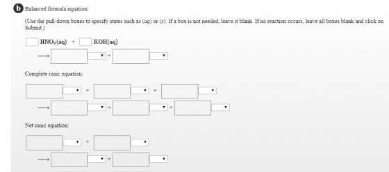 b Balanced formula equation: (Use the pull-down boxes to specify states such as (aq) or (s). If a box is not needed, leave it