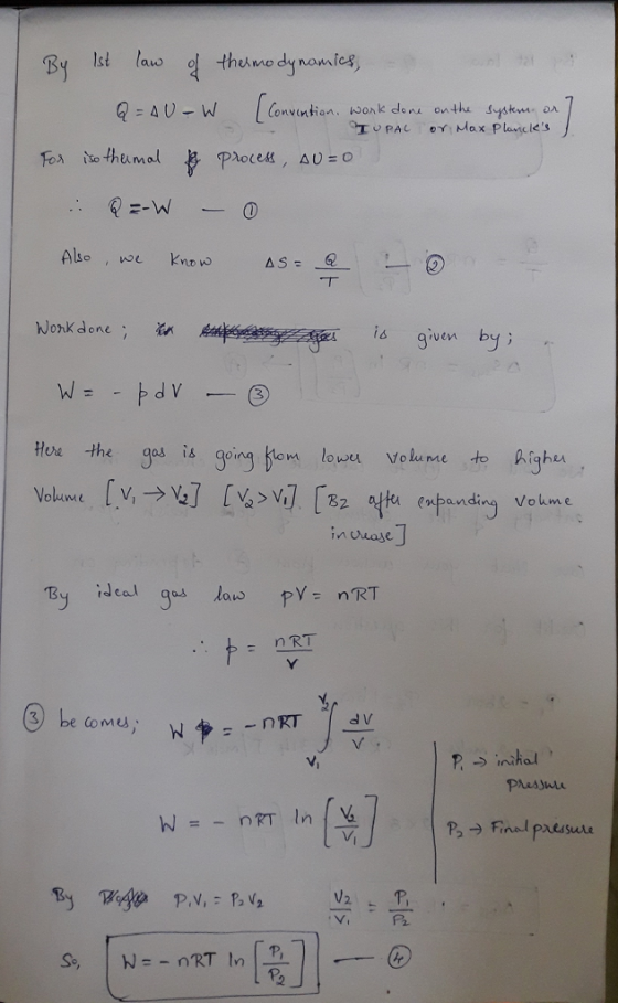 By 94-we Convintian. wonk den onthe syshu o Work done冫Zn Hos the ges is geing hiom lowea Vokume te Aigha 82叫tu expanding Voleme in neose By ideal g RT Vi P inital P, → Finnl Pressure Vi 及