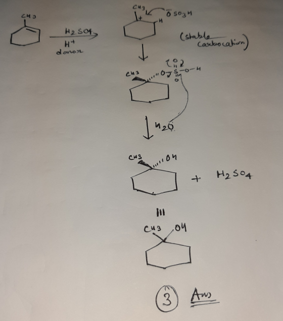 osoph Cu3 42 sot H4 (stable Carbocation) donor 02 s -o- 4 en3 enero7 CM3 cuzOn + H₂SO4