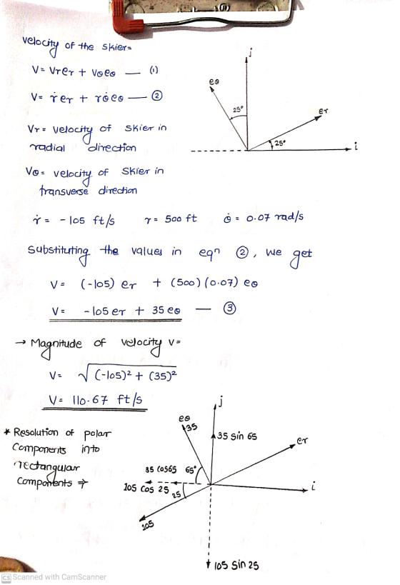 velocity of the skier V = Vrey + Voco () 20 V= rer + reco 25° Vro velocity of skier in 25° radial direction Vo: of Skier in v