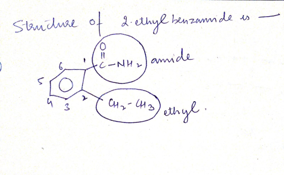 - Structure of 2-ethyl benzamide is - C-NH2)