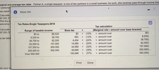 irginal and average tax rates Partner A, a single taxpayer, is one of two partners in a small business. As such, she receives