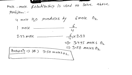 Mole -mole. Relationship js Used to Solre abore Pooblem 4 mole Ho pydces bymole 02 mole 2.33 3435 moes 02 3.50 moles D2 2.33