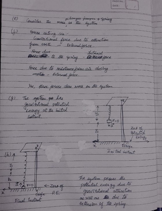 PAGE No DATE e) tist ht forte due taucefienaais dusing la di ustont 02 otential Enen 111Kos Lni tial instont M1 12 pE