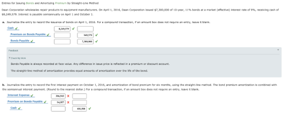 Entries for Issuing Bonds and Amortizing Premium by Straight-Line Method Daan Corporation wholesales repair products to equip