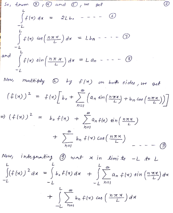 ferom ③ , 9 and ①, we get = 2Lb. ---- I fln) cos( ngx) dx = Lbn ----☺ fla sin naa da Lan --- and [fla sin (max) dx = Lan ----