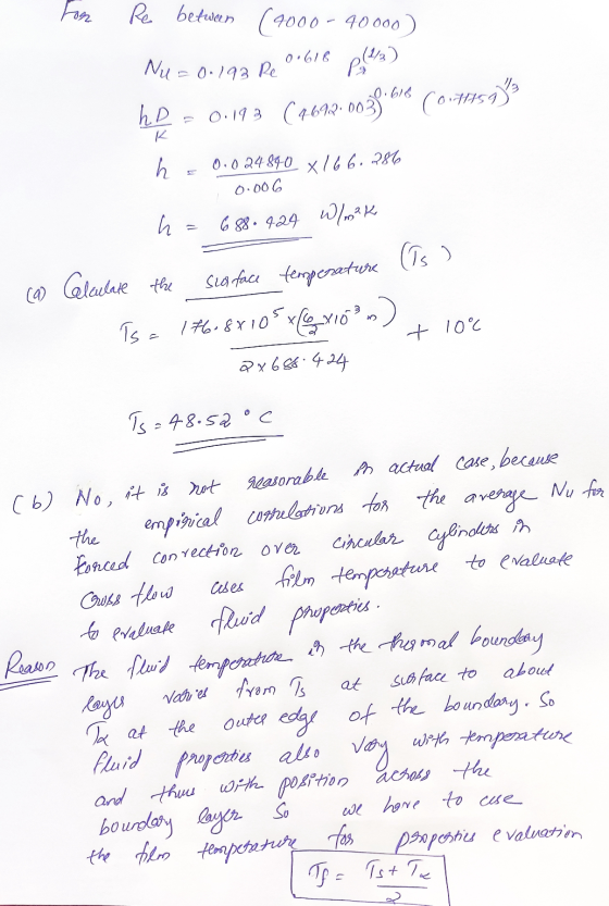 For Re between (4000 - 40000) (1/2) 0.618 Nu = 0.193 Re hD - 0.192 (4692.003616 (014125975 K h 0.02489-0 x 166.286 0.006 h 68