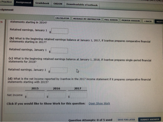 (ALI 2411 Practice Assignment Gradebook ORION Downloadable eTextbook signment CALCULATOR MESSAGE MY INSTRUCTOR FULL SCREEN PR