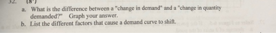 32. 18 ) a. What is the difference between a change in demand and a change in quantity demanded? Graph your answer. b. Lis