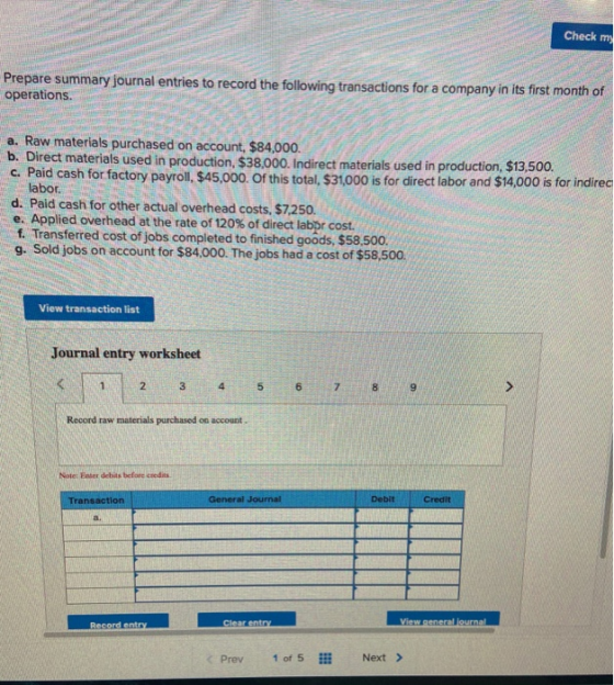 WA E- Www Check my Www Prepare summary journal entries to record the following transactions for a company in its first month