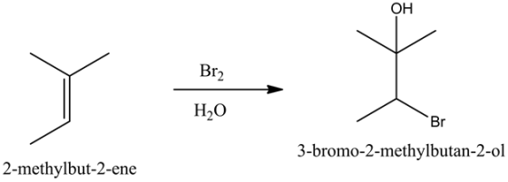 Br2
HO
Br
3-bromo-2-methylbutan-2-ol
2-methylbut-2-ene
