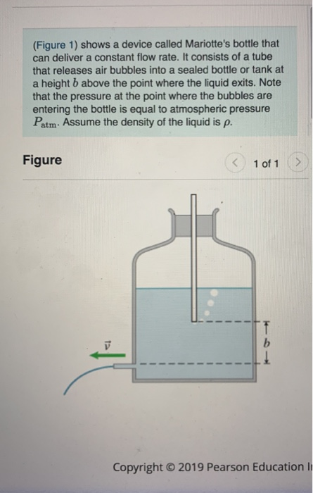 (Figure 1) shows a device called Mariottes bottle that can deliver a constant flow rate. It consists of a tube that releases