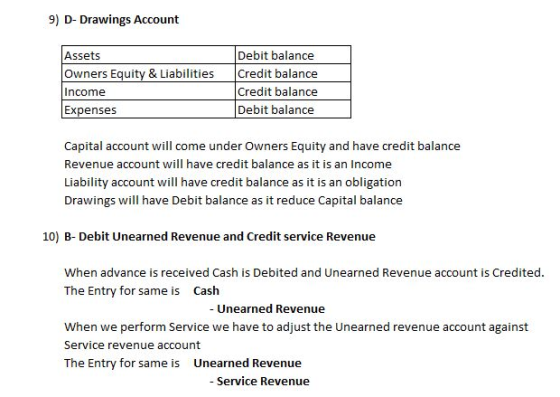 9) D- Drawings Account Debit balance Assets Owners Equity & LiabilitiesCredit balance Income Expenses Credit balance Debit ba