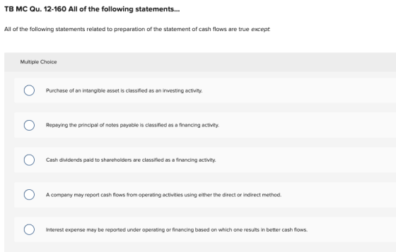 TB MC Qu. 12-160 All of the following statements... All of the following statements related to preparation of the statement o