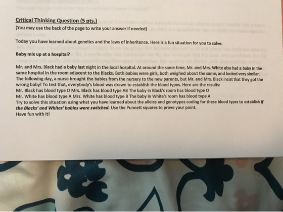 Critical Thinking Question (5 pts.) (You may use the back of the page to write your answer if needed) Today you have learned