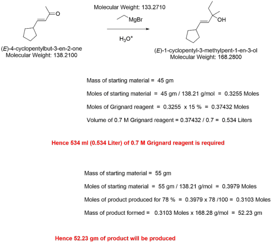 Molecular Weight: 133.2710 MgBr OH H30* (E)-4-cyclopentylbut-3-en-2-one Molecular Weight: 138.2100 (E)-1-cyclopentyl-3-methyl