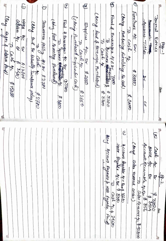 Page Journal Entries Date Date ( Cash AG Account Tittes fg-2 $_38520 Bank the & 3424 Accounts Recevable, or 856 Sales Revenue