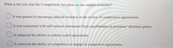 What is the role that the Competition Act plays in our market economy? It was passed to encourage judicial leniency in the re