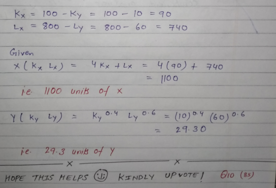 х 100 - 10 = 90 Kx= 100 - Ky Lx = 800 - Ly 800- 60 740 Given X (KxLx) 4 Kx + 2x 4(90) + 740 1100 le 1100 units of x 0.4 Y ( k