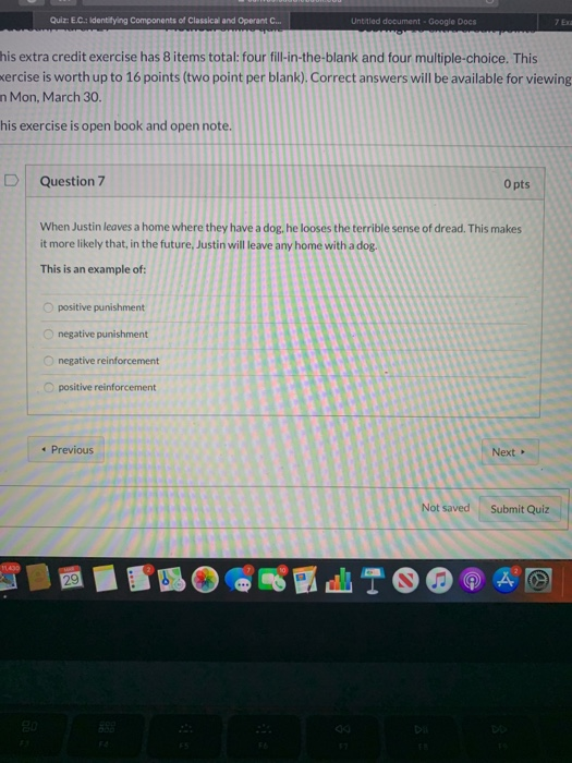 Quiz: EC: Identifying Components of Classical and Operantc This extra credit exercise has 8 items total: four fill-in-the-bla