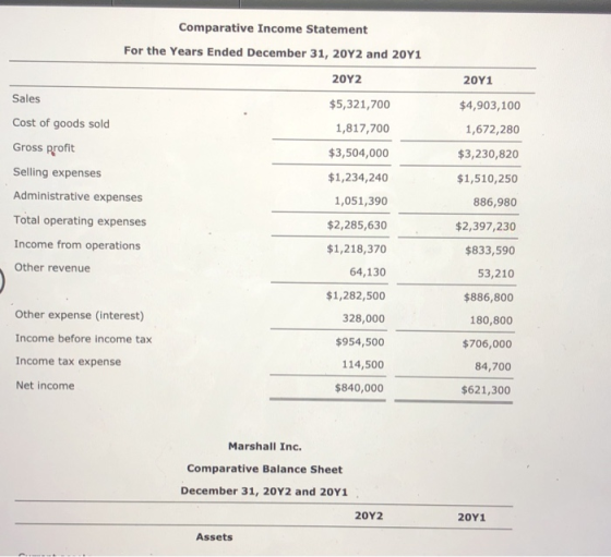 2011 $4,903,100 1,672,280 $3,230,820 $1,510,250 Comparative Income Statement For the Years Ended December 31, 20Y2 and 20Y1 2