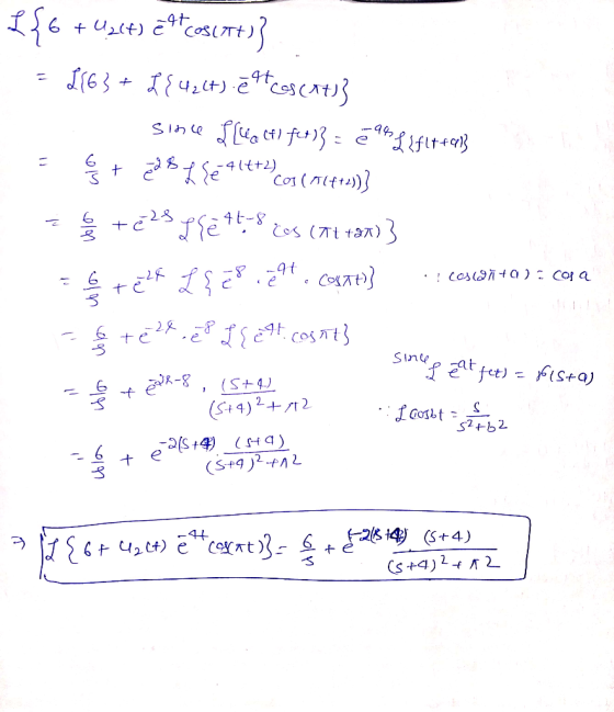 {{6 + 4264) 24teoslot)} = 1163 + 842Ct).ēqtes ent} Since I [420 CH) fe+)3 = ē 94L {fl44413 = + 2 Bf e Alt+2 cos (174+2))} be