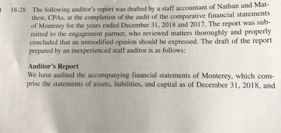 18-28 The following auditors report was drafted by a staff accountant of Nathan and Mat- thew, CPAs, at the completion of th