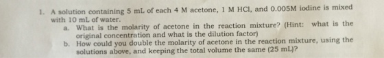 A solution containing 5 mL of each 4 M acetone, 1