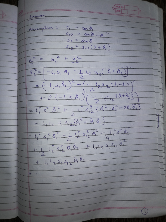 PAGE No. <DATE Answer a = cose, Assumption : ( و رعد - & منی = عرك ک sin (0,+ O₂) S 12 = اليه الي ز + یزد ارية * کرک ها - فكي