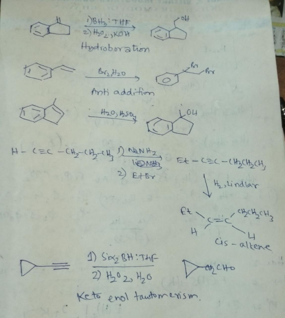 DB HiTHE Hydroboration Anti addifiom cd Et- CEC-ChCCH 2 EtBY Hindlar as-altene 4) Se2 BHTHF 2) 02 26 Ke to enol taucomeism