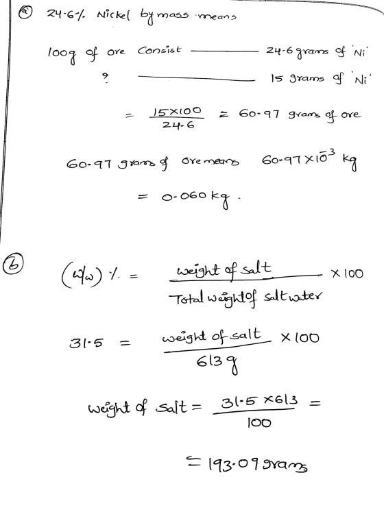 246 Nickel btmass neans loo? 9f ore Consist 9 3 (4).1 wweight af salt X loo 31-5- weightofsalt-Xloo 3- weight of Salt = 31.5