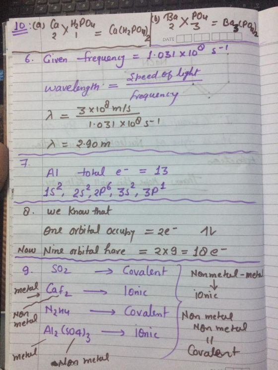 9 DATE DO 10:ca) Çay Hp Pow Cacuypowº Ba x bou - BecPay 6. Given frequency = 1.031x10@5-! wavelength - Speed of light a = 3x1