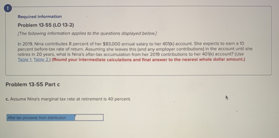 Required information Problem 13-55 (L0 13-2) The following information applies to the questions displayed below.] In 2019, Ni