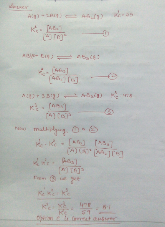 Auswex A B2 A) [e 2AB3 AB*) [3] 3 3 [AB] [A83] 3 (A) TB1 From ③ ue get kc 59 Option C ls lomcet austurer
