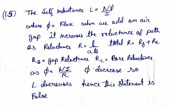 Gehen we add an air (15) The Self inductance La Nd where &z Plusc gap it increases the reluctance of path as Reluctance Rze t