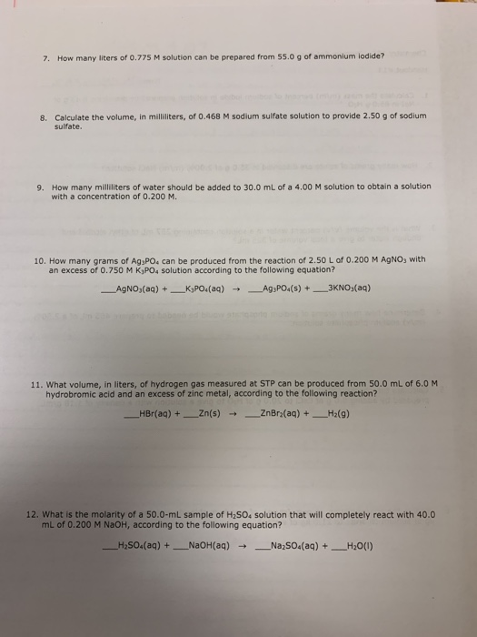 7. How many liters of 0.775 M solution can be prepared from 55.0 g of ammonium iodide? Calculate the volume, in milliliters,