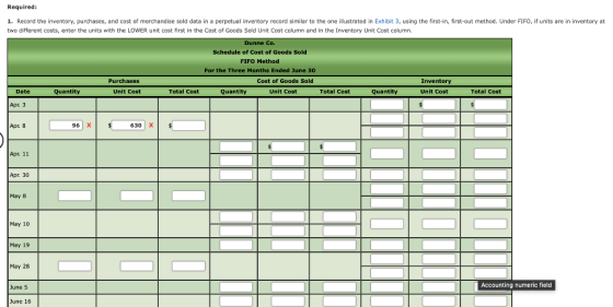 Required: 1. Record the inventory, purchases, and cost of merchandise sold data in a perpetual inventory record similar to th