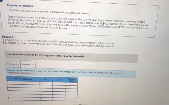 Required information The following information applies to the questions displayed below.) Daniel Company uses a periodic inve