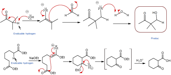 o O : .: 0 HO H H H H Enolizable hydrogen Produc OEt NaOEt OEt OEt لوله OEt OH Enolizable hydrogen OEt Eto OEt
