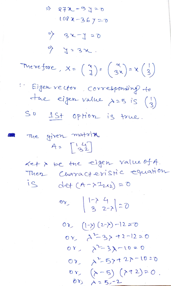 -) 27a-9 yao 1082-36720 ay 3x-120 » y 23re - X ( 3 Therefore, xa X= () (33) Eigen rector corresponding to tue eigen value x25