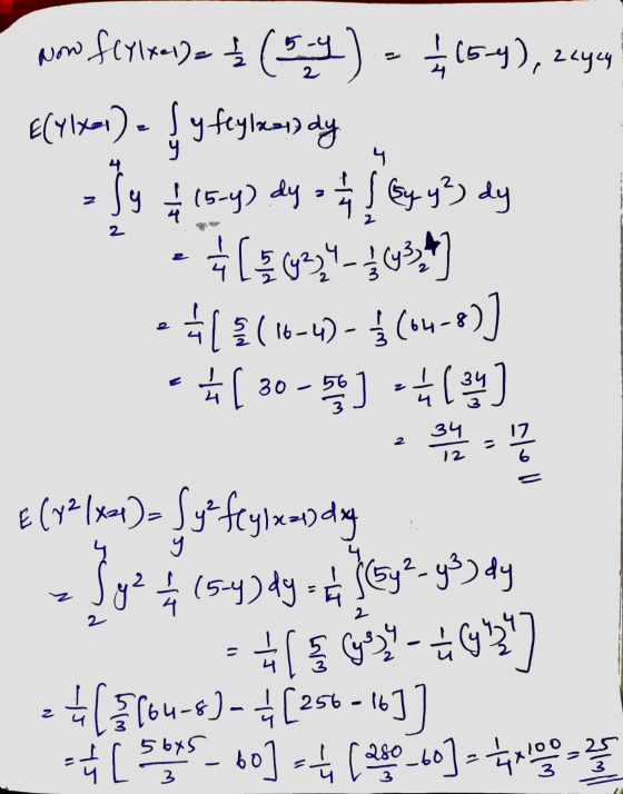 Now fly1x1) = ₃ ( 5 ) = 1 (5-4), zeyen €(1801). y feylami) dy - Jy 4 (5-y) dy o t ( By y3 dy 34 (5624-343.4] -(?(16-4) - (ou-