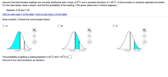 Assume that thermometer readings are normally distributed with a mean of o°C and a standard deviation of 1.00°c. A thermomete