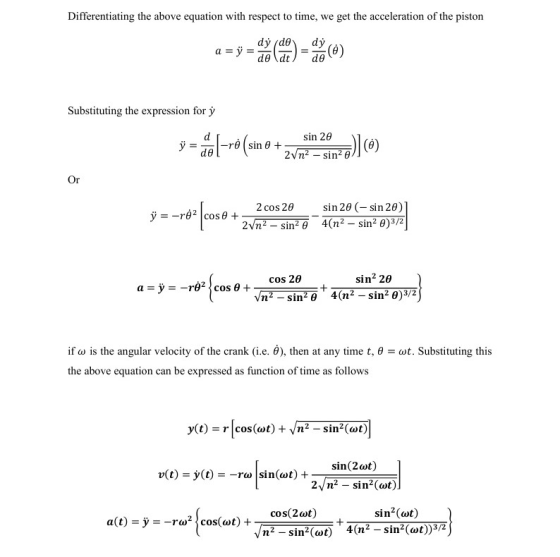 Differentiating the above equation with respect to time, we get the acceleration of the piston dý de a = y = dt. dy (0) de Su