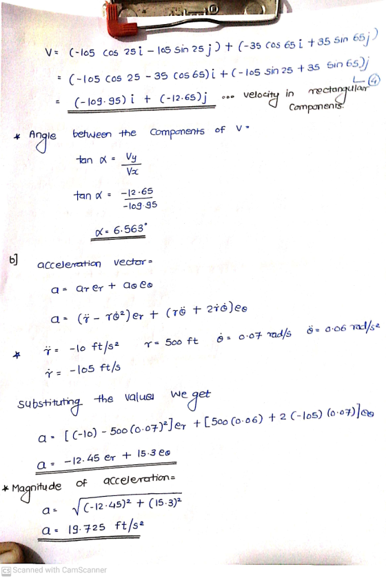 V= (-105 cos 25 i – las sin 25 j) + (-35 cos 65 i + 35 sin 65j) (-105 cos 25 - 35 cos 65) i + (-los sin 25 +35 Sin 65) (-109.